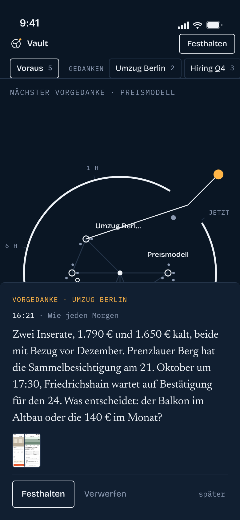 Dein Screenshot: der Screen Voraus in BrainVault