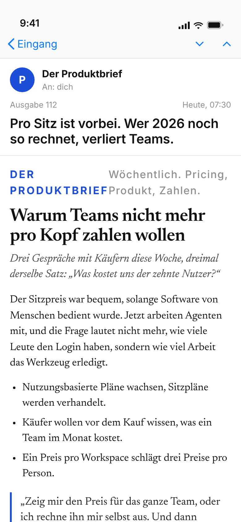 Dein Screenshot: der Produktbrief in Mail